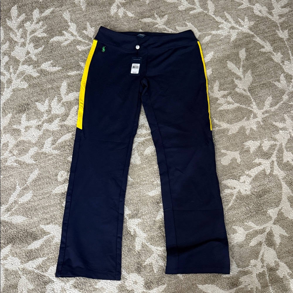 Ralph Lauren Ladies US Open Track Pants Navy and Yellow NWT